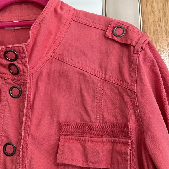 Maurice’s XL coral colored moto style denim jacket snap detail 4 pockets - Picture 5 of 11